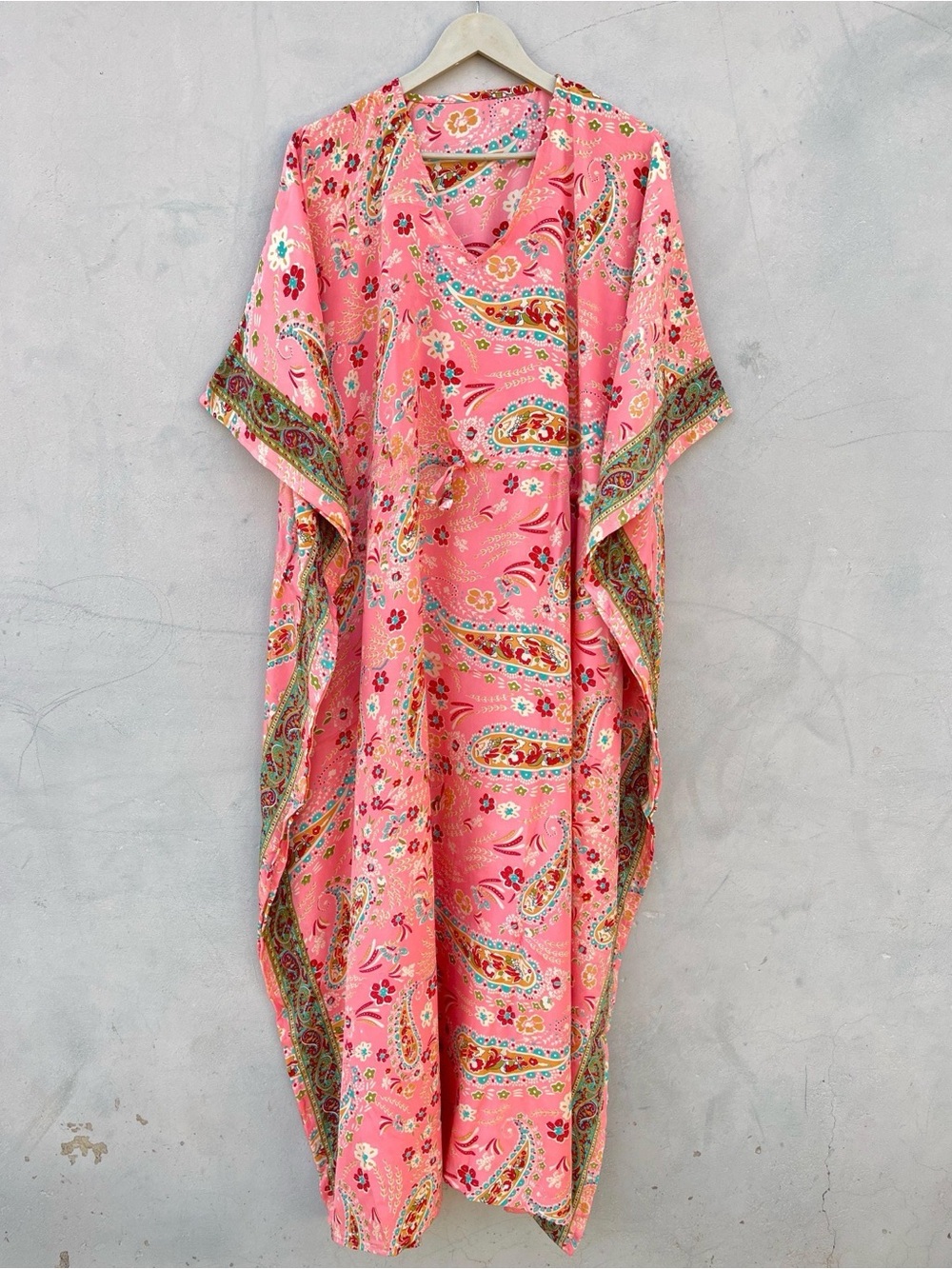 🌸 Handmade in India Pink Floral/Paisley Maxi Kaftan XL NWOT 🌸